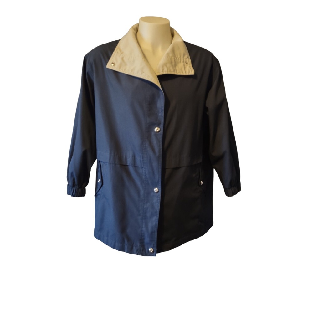 Izod Spring Jacket Woman's 1X Coat Pockets Collared Snap Closure Softshell Blue